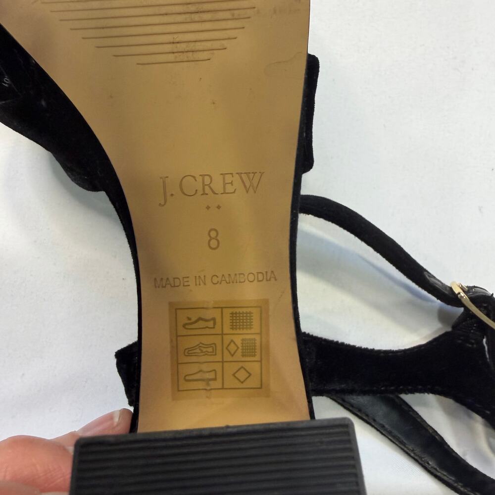 J.Crew Black Velvet Platform Heels Women’s 8 Block Heel Ankle Strap Sandals - Picture 7 of 10